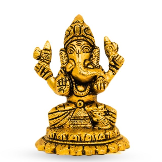 Brass Lord Ganpati Sitting on Kamal Idol for Home Decor