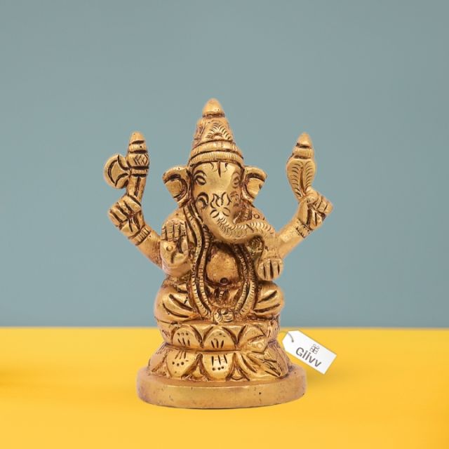 Brass Lord Ganesh Murti for Desk, Car and Home Decor