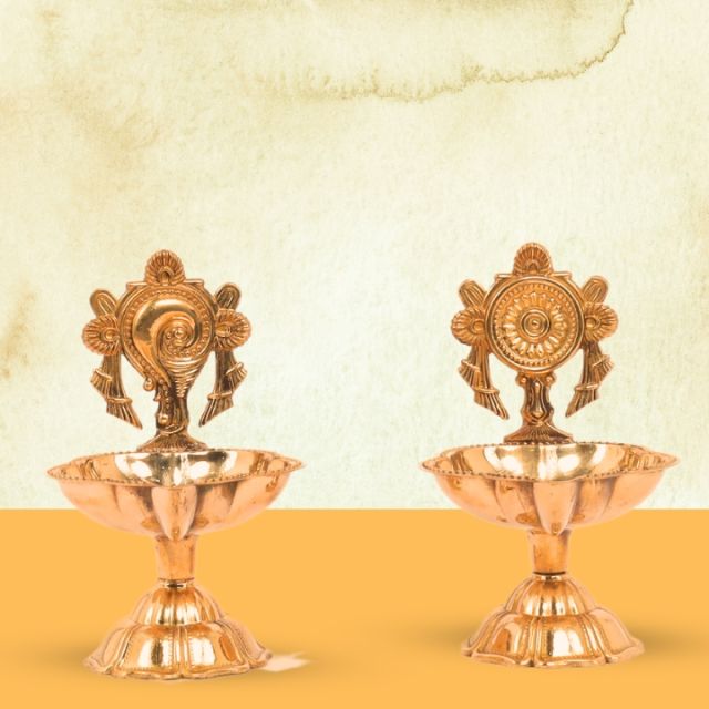 Brass Shankh Chakra Diya Set for Pooja