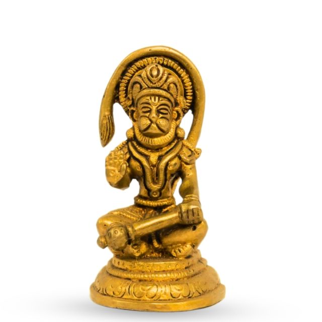 Brass Sitting Hanuman in Bajrang Bali Statue for Home Vastu Remedy Decorative Show piece