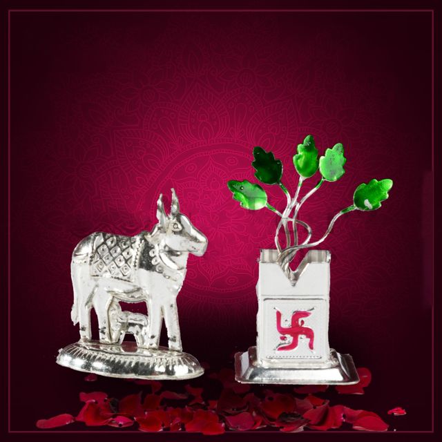 German Silver 2 Inch Tulsi with 1 Inch Cow Calf Set of 10