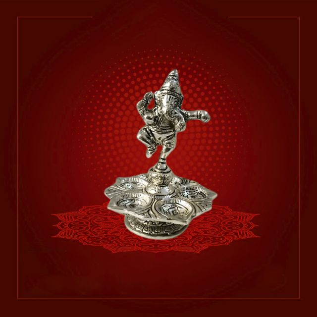 German Silver Ganesh Diyas Set of 2 for Pooja and Decor