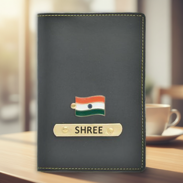 Travel Passport Holder with Name Engraving & Metal Charm