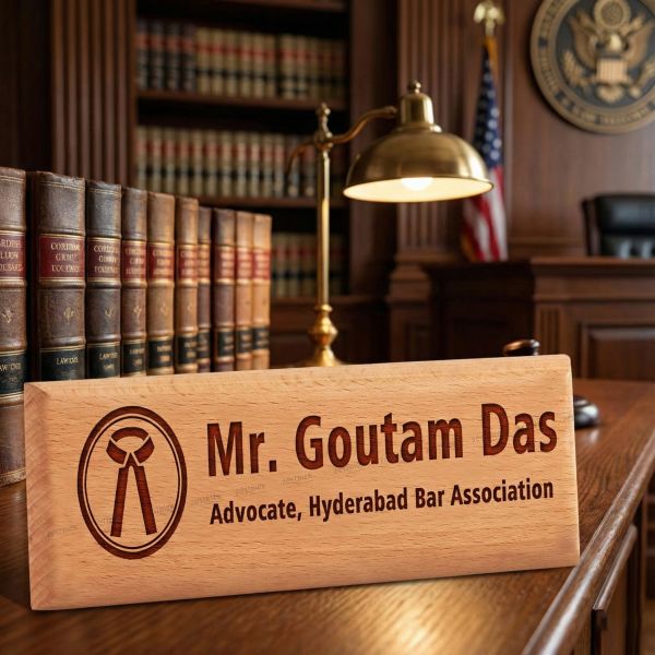 Wooden Name Plate for Advocate Wall Outdoor and Home Corporate Gift